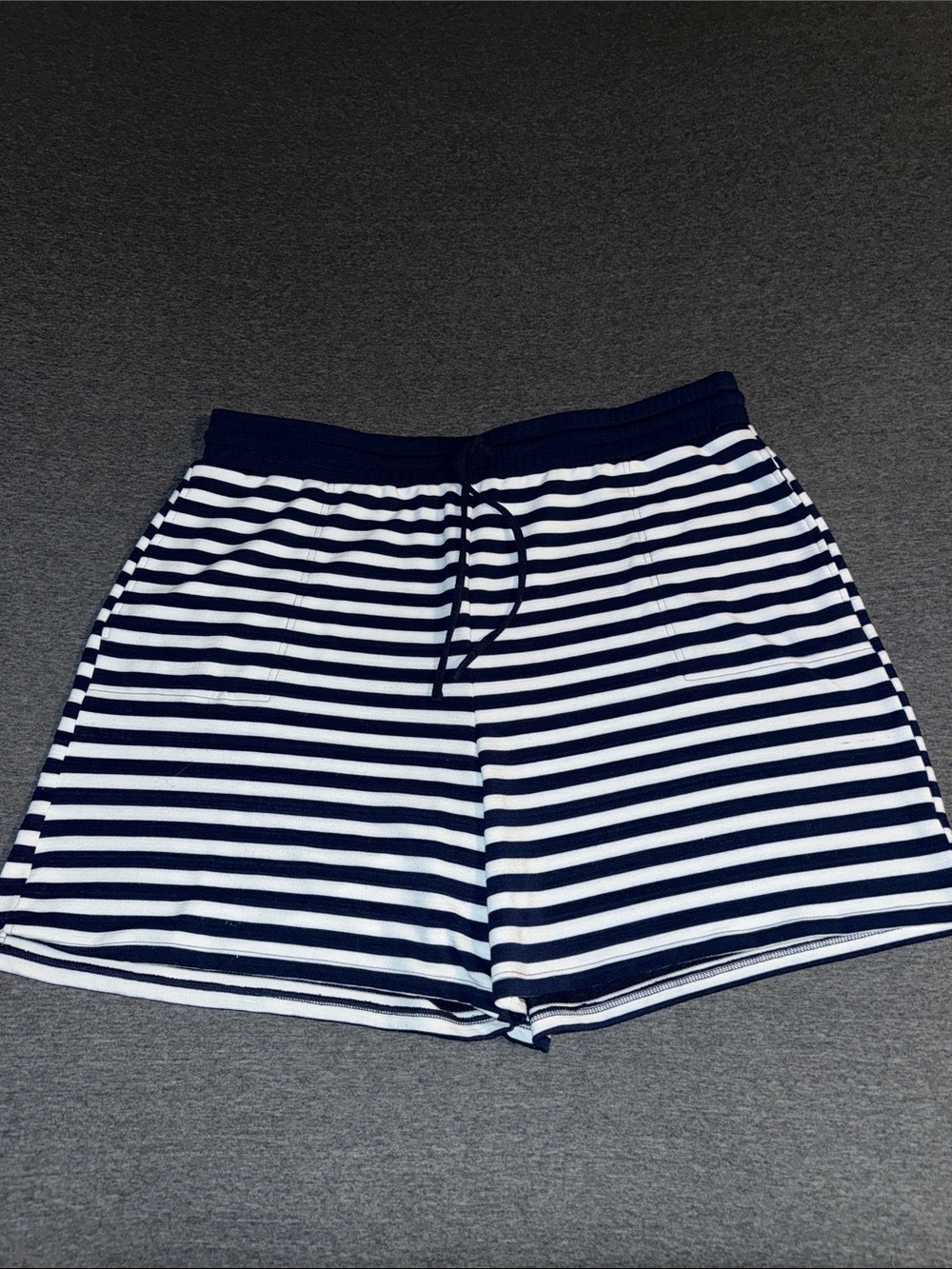 Kim Rogers Navy & White Striped High-Waist Shorts